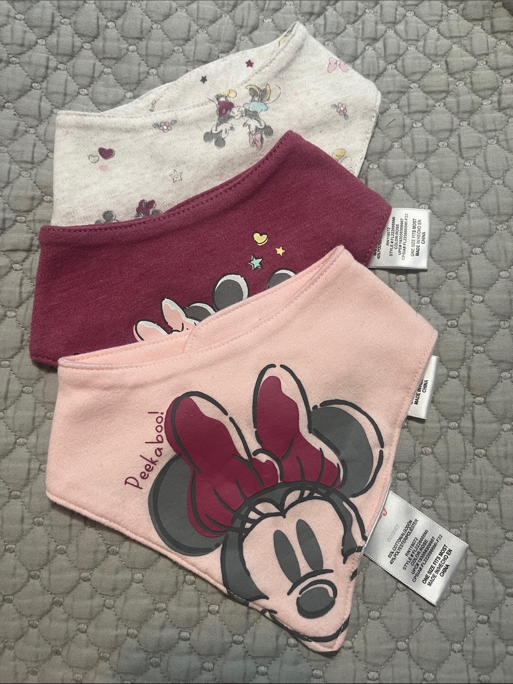 Disney Baby Minnie Mouse Bandana Bibs - Pink, Burgundy & Cream - 3 Pack